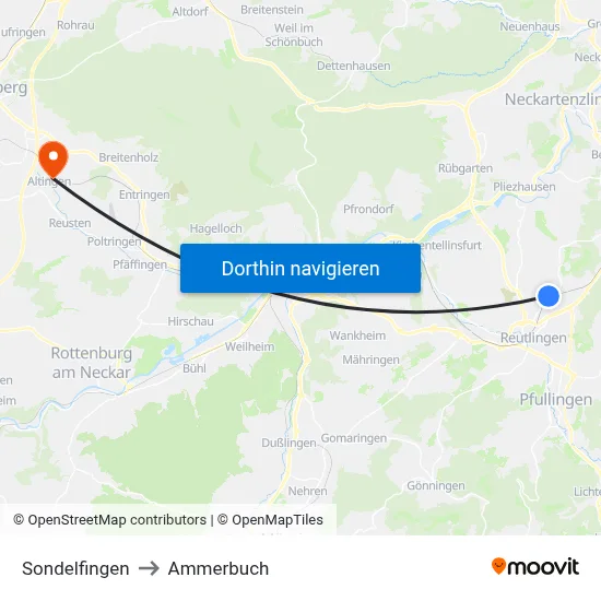 Sondelfingen to Ammerbuch map