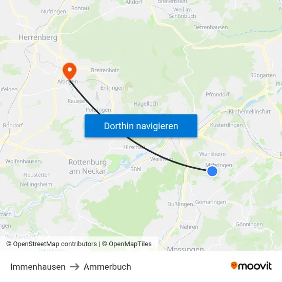Immenhausen to Ammerbuch map