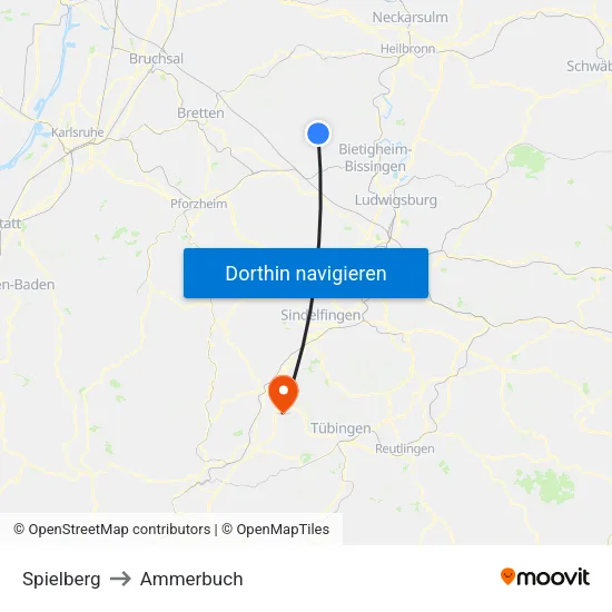 Spielberg to Ammerbuch map