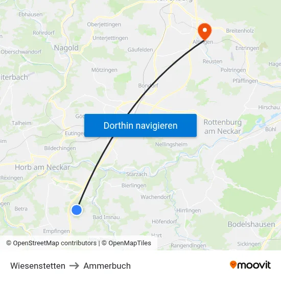 Wiesenstetten to Ammerbuch map