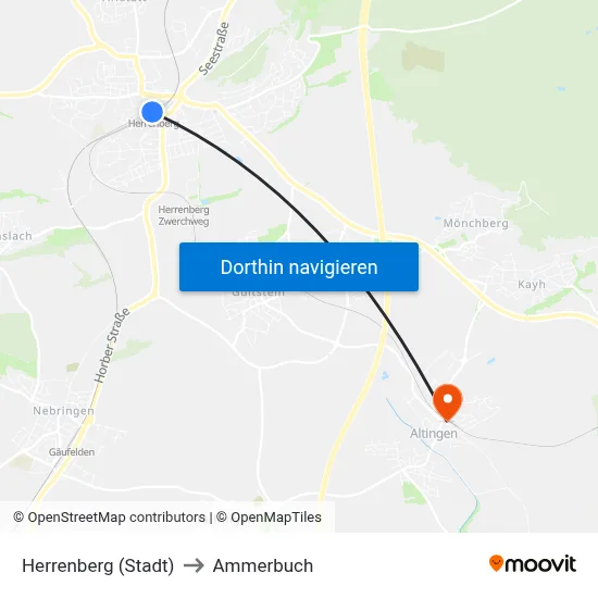 Herrenberg (Stadt) to Ammerbuch map