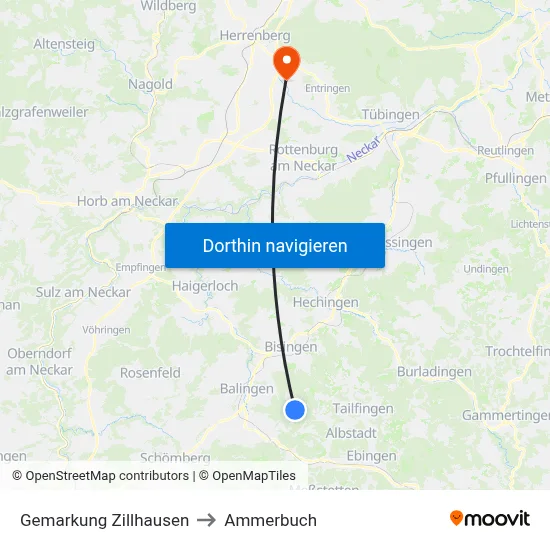 Gemarkung Zillhausen to Ammerbuch map