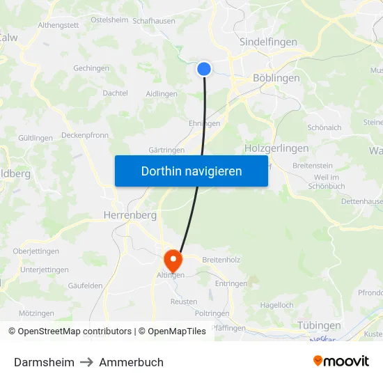 Darmsheim to Ammerbuch map