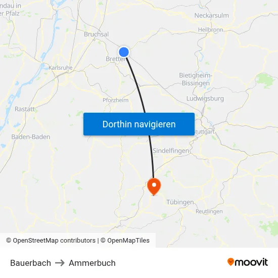 Bauerbach to Ammerbuch map