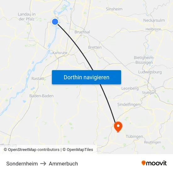 Sondernheim to Ammerbuch map