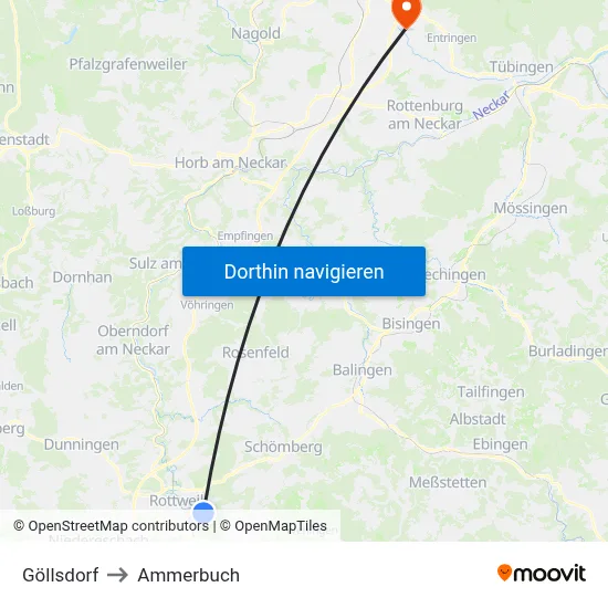 Göllsdorf to Ammerbuch map