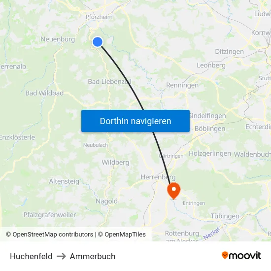 Huchenfeld to Ammerbuch map