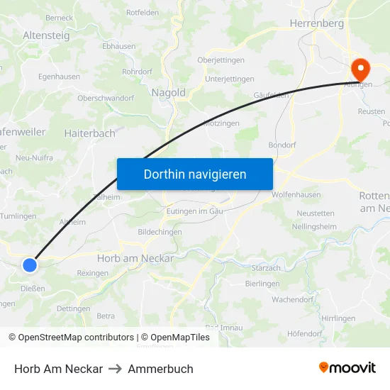 Horb Am Neckar to Ammerbuch map