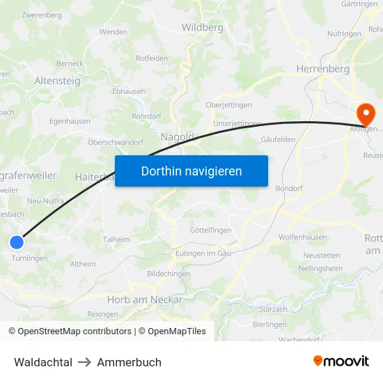 Waldachtal to Ammerbuch map