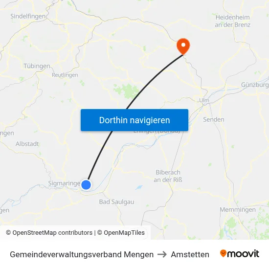 Gemeindeverwaltungsverband Mengen to Amstetten map