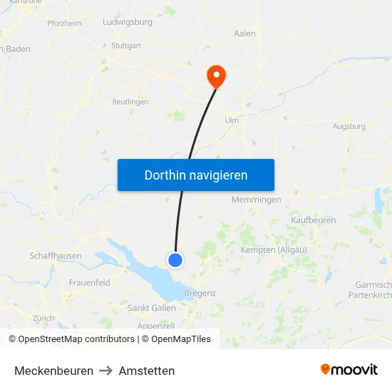 Meckenbeuren to Amstetten map
