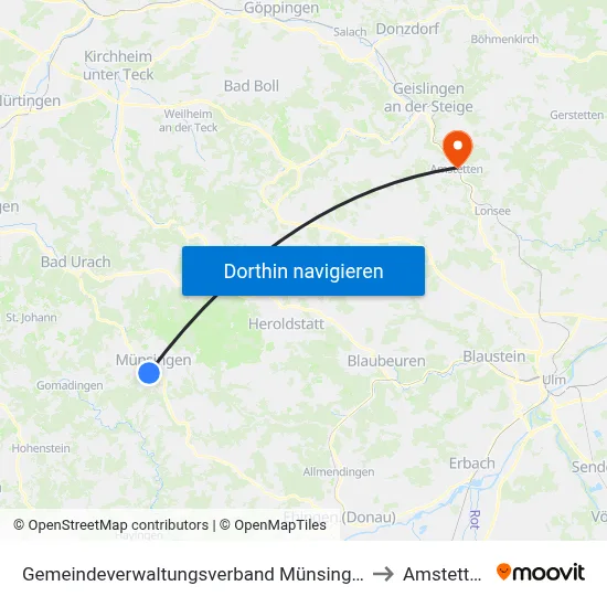 Gemeindeverwaltungsverband Münsingen to Amstetten map