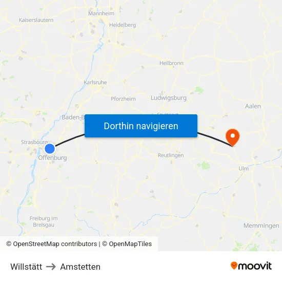 Willstätt to Amstetten map