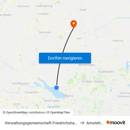 Verwaltungsgemeinschaft Friedrichshafen to Amstetten map