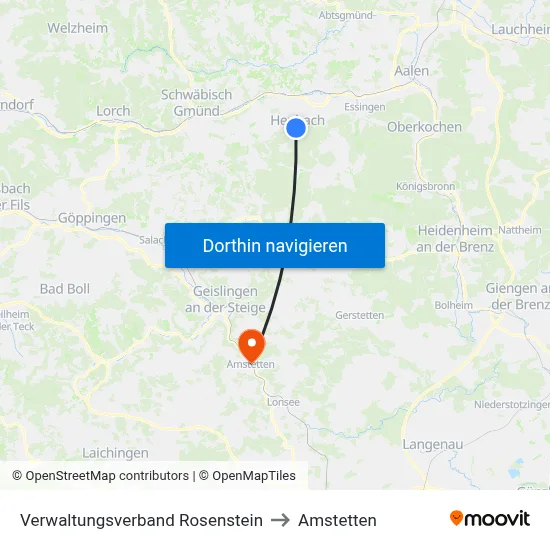 Verwaltungsverband Rosenstein to Amstetten map