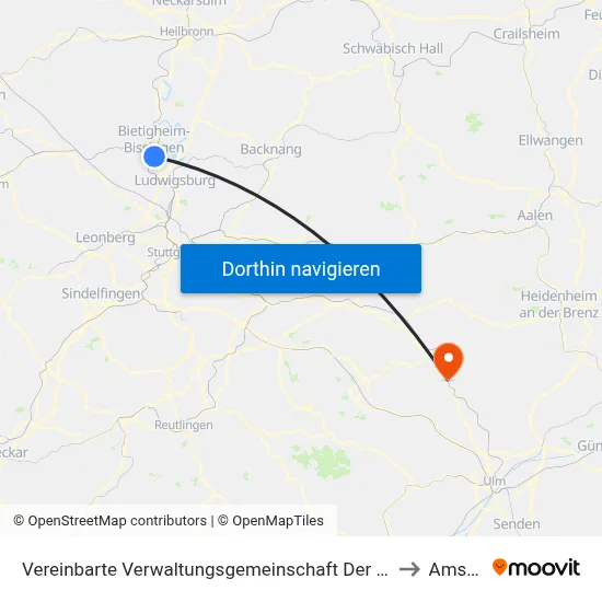 Vereinbarte Verwaltungsgemeinschaft Der Stadt Bietigheim-Bissingen to Amstetten map