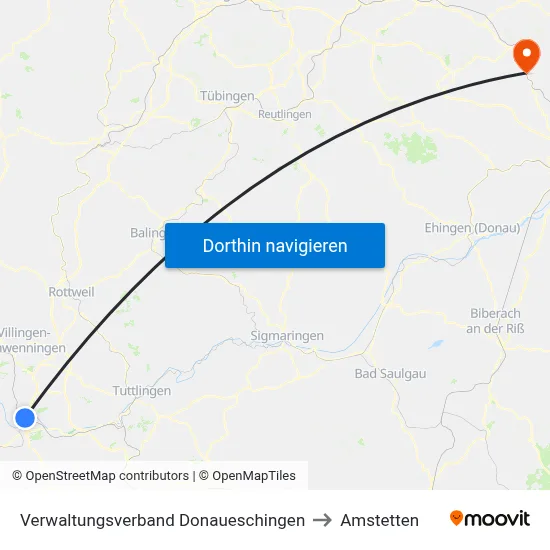 Verwaltungsverband Donaueschingen to Amstetten map
