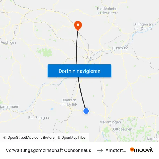 Verwaltungsgemeinschaft Ochsenhausen to Amstetten map