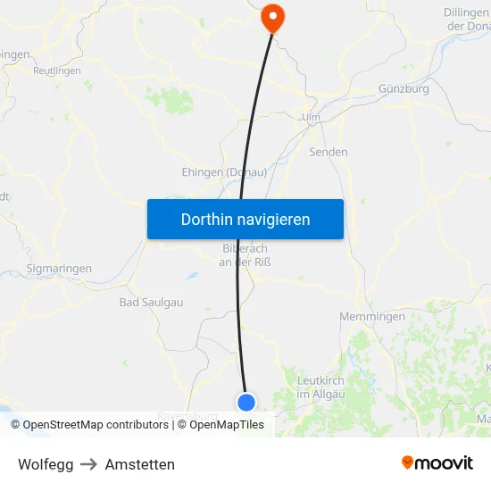Wolfegg to Amstetten map