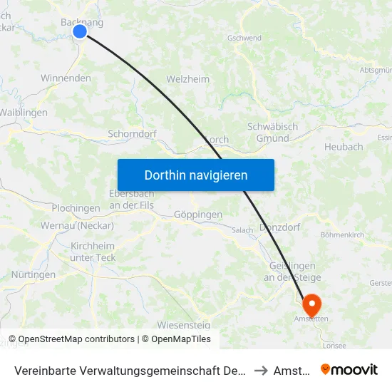 Vereinbarte Verwaltungsgemeinschaft Der Stadt Backnang to Amstetten map