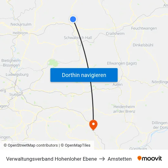 Verwaltungsverband Hohenloher Ebene to Amstetten map