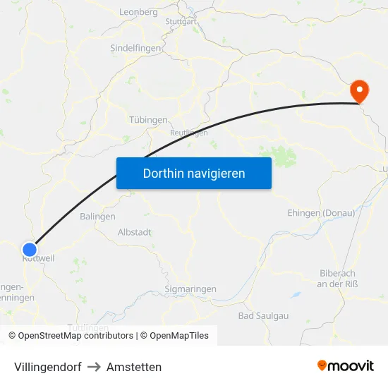 Villingendorf to Amstetten map