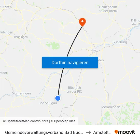 Gemeindeverwaltungsverband Bad Buchau to Amstetten map