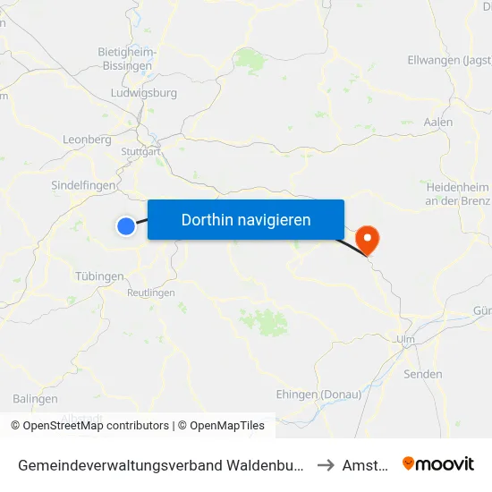 Gemeindeverwaltungsverband Waldenbuch/Steinenbronn to Amstetten map