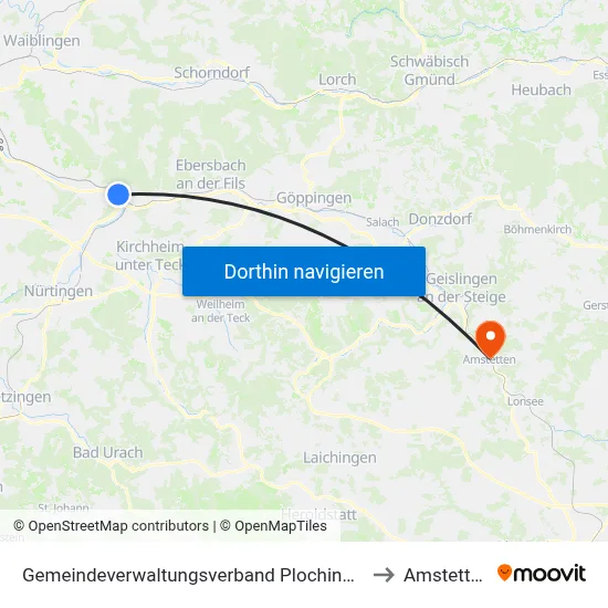 Gemeindeverwaltungsverband Plochingen to Amstetten map