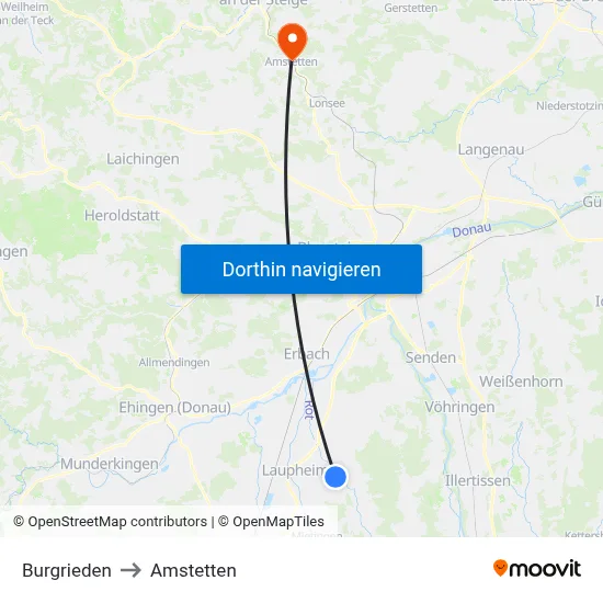 Burgrieden to Amstetten map