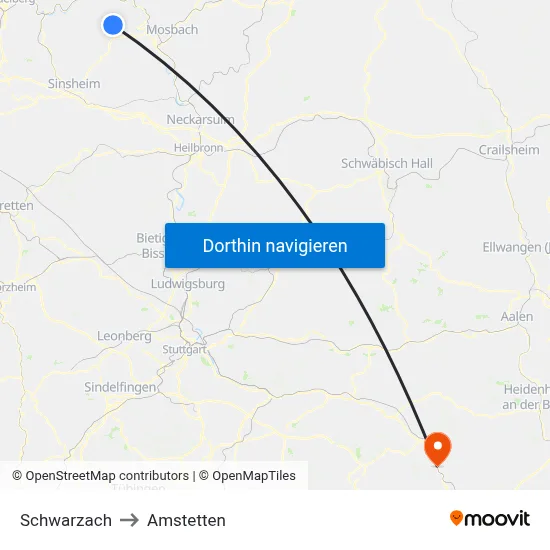 Schwarzach to Amstetten map