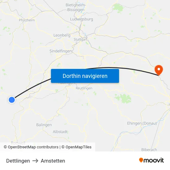 Dettlingen to Amstetten map