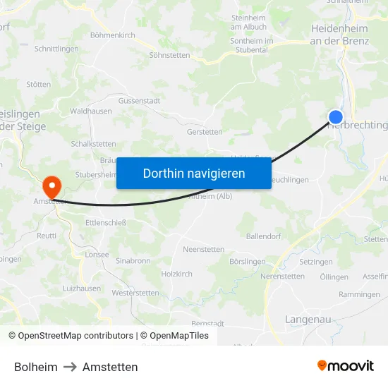 Bolheim to Amstetten map
