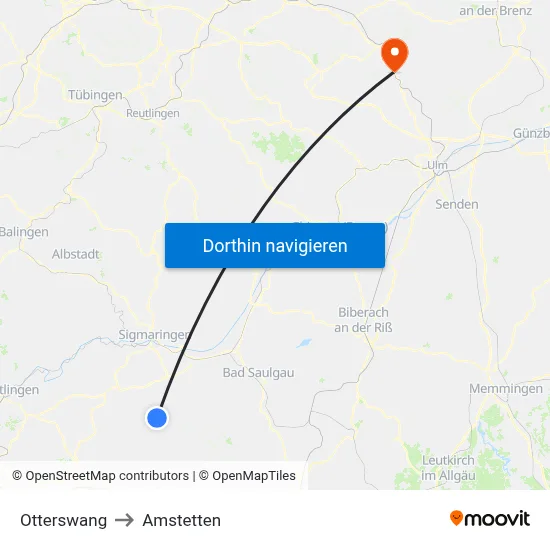 Otterswang to Amstetten map