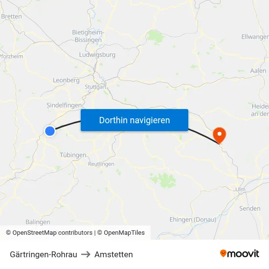Gärtringen-Rohrau to Amstetten map