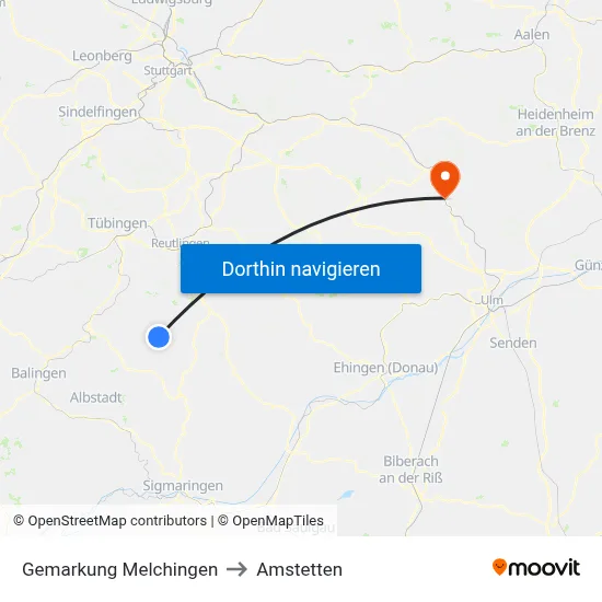 Gemarkung Melchingen to Amstetten map