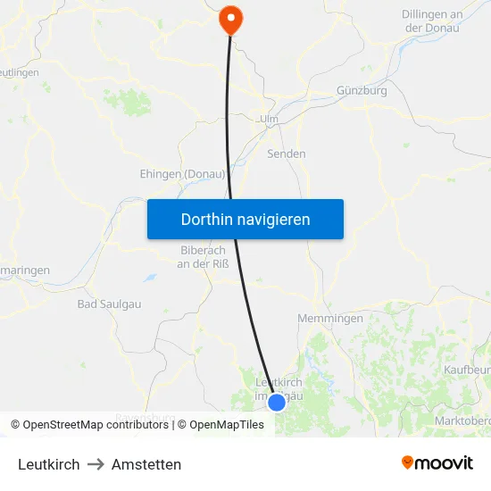 Leutkirch to Amstetten map