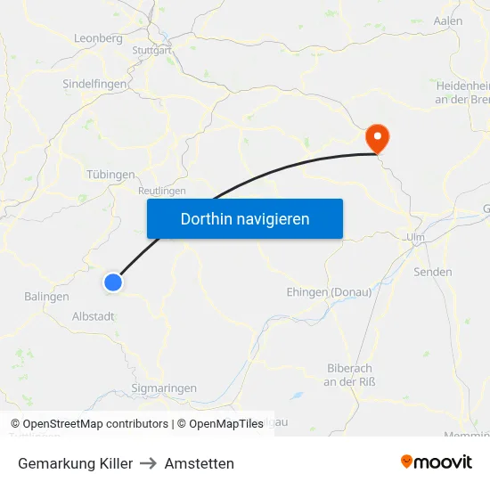 Gemarkung Killer to Amstetten map
