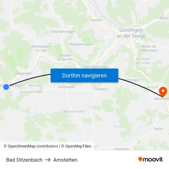 Bad Ditzenbach to Amstetten map