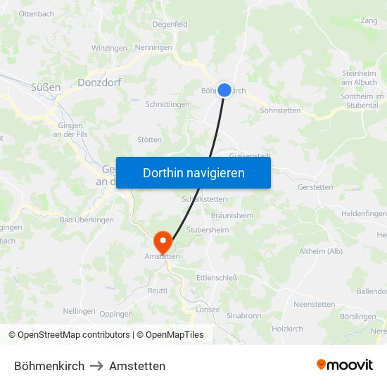 Böhmenkirch to Amstetten map