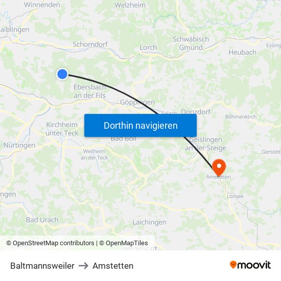Baltmannsweiler to Amstetten map