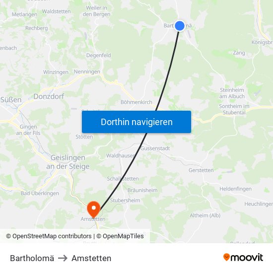 Bartholomä to Amstetten map