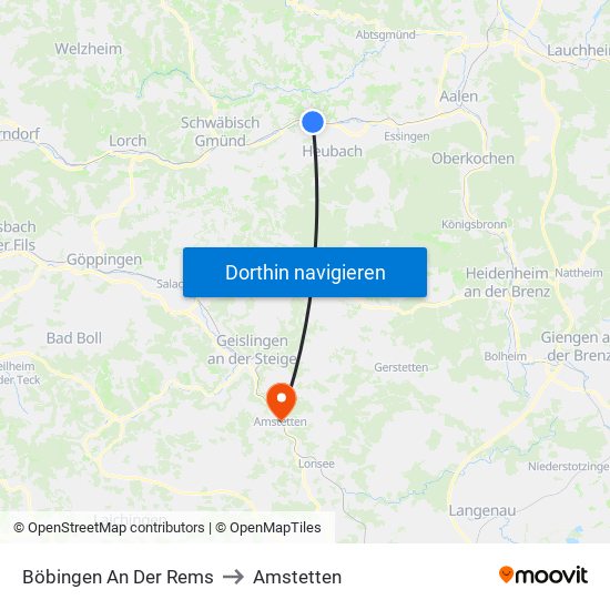 Böbingen An Der Rems to Amstetten map