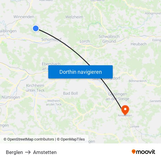 Berglen to Amstetten map