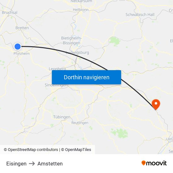 Eisingen to Amstetten map