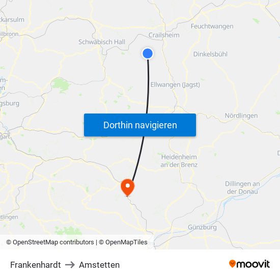 Frankenhardt to Amstetten map