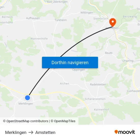 Merklingen to Amstetten map
