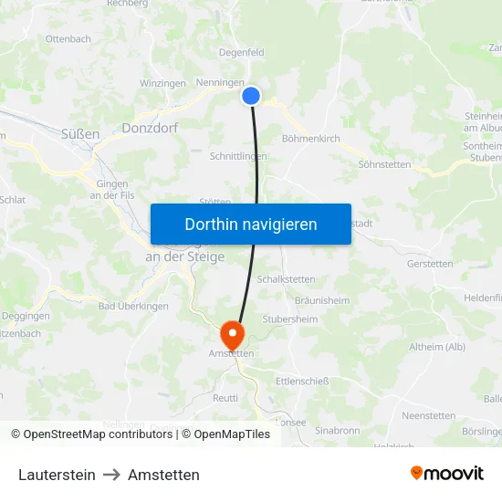 Lauterstein to Amstetten map
