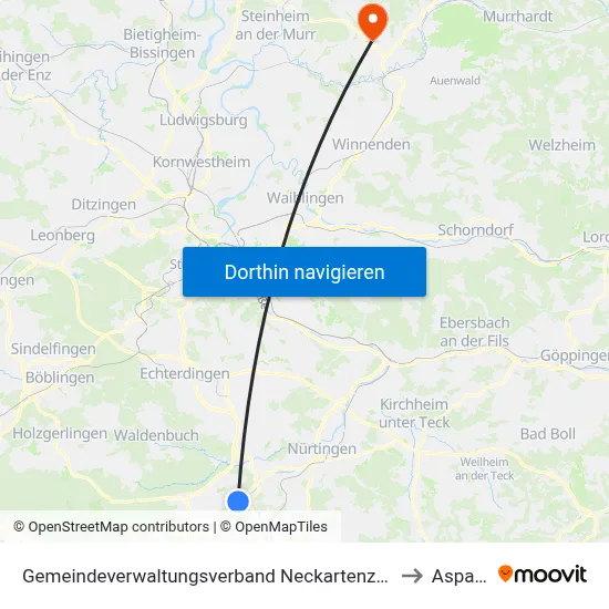 Gemeindeverwaltungsverband Neckartenzlingen to Aspach map