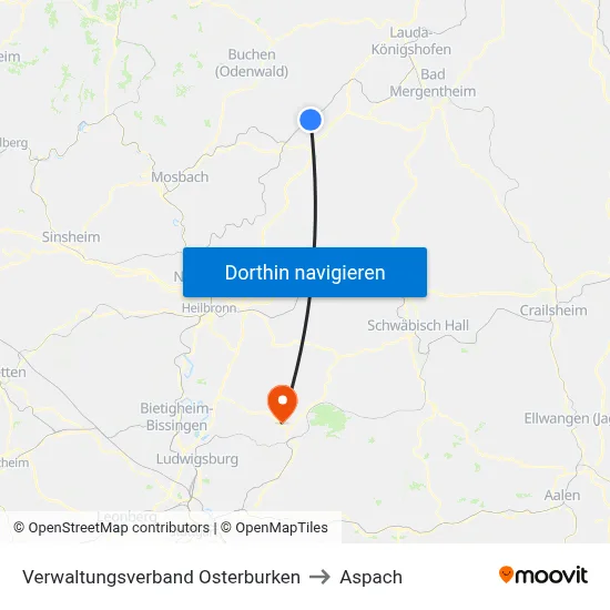 Verwaltungsverband Osterburken to Aspach map